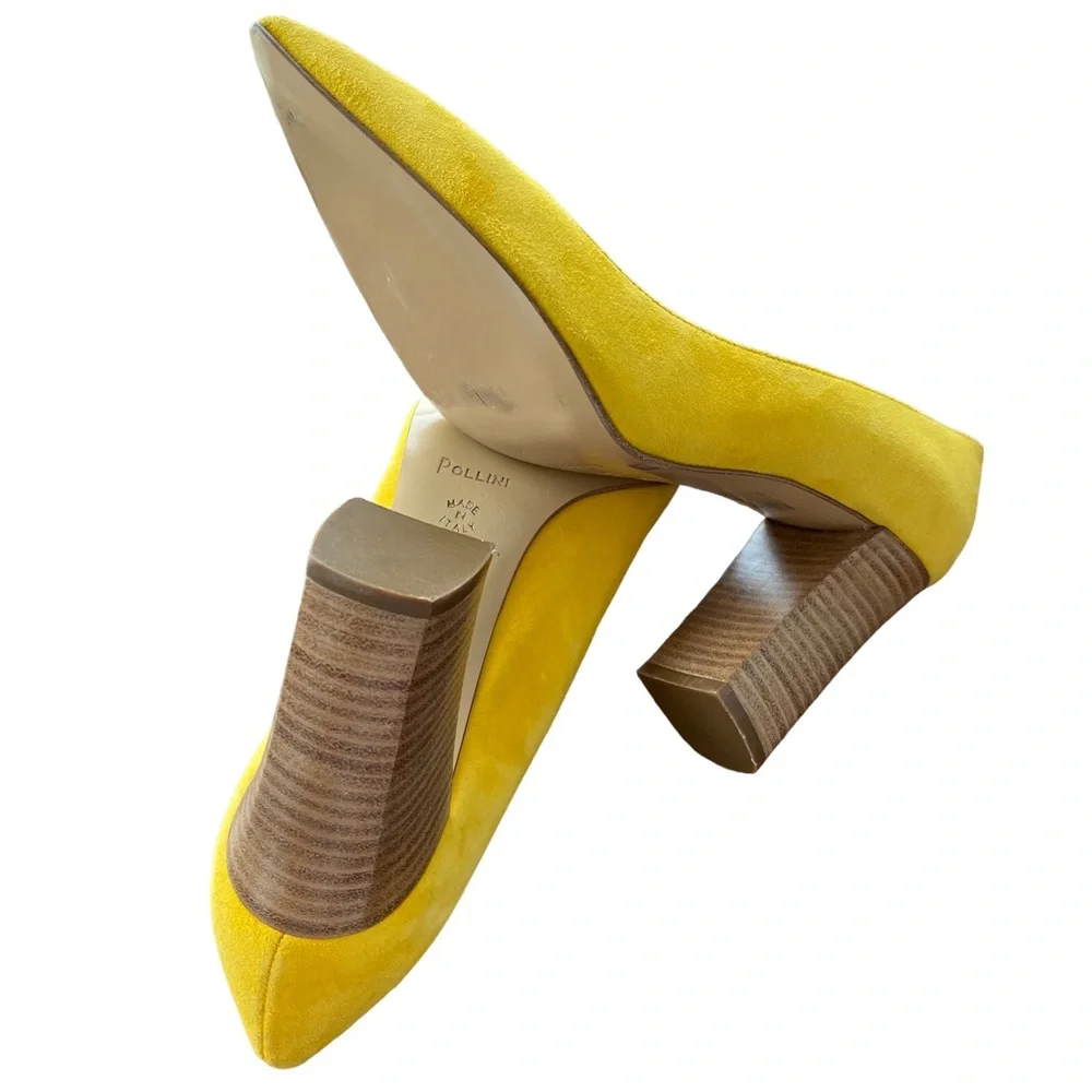 Pollini Made In Italy Yellow Genuine‎ Leather Suede Pumps Size IT 40 US 10